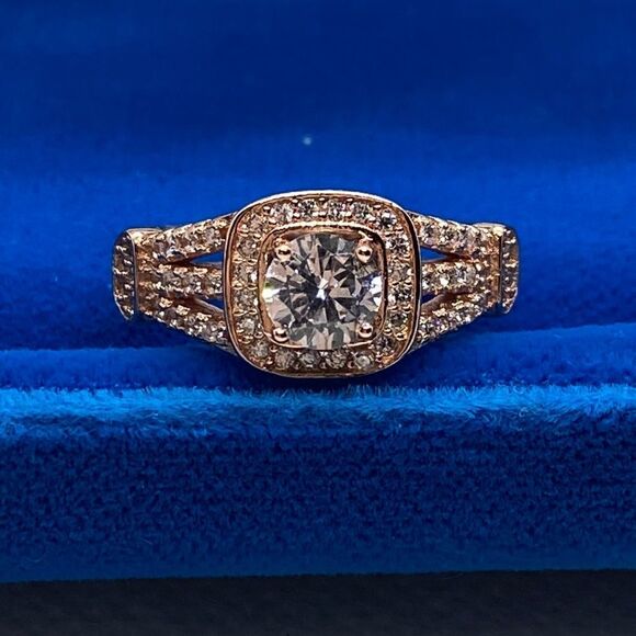 💛 925 Rose Gold Plated CZ Halo Ring - Picture 1 of 4